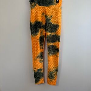 Leggings Depot Orange and Olive Tie-Dye Textured Leggings